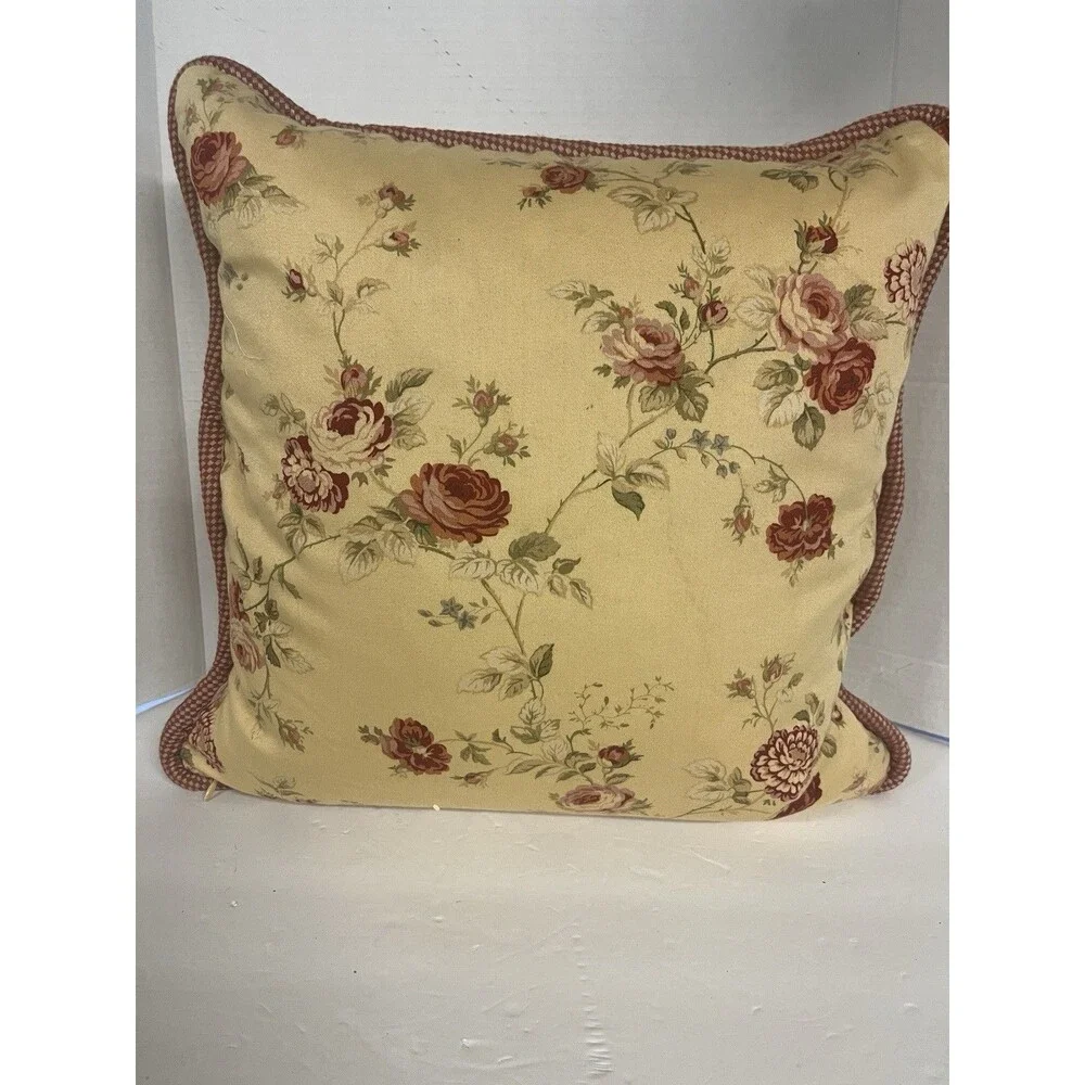 Waverly Sonata Harbor House Pillow 18” Rose Floral Check With Down Pillow Insert